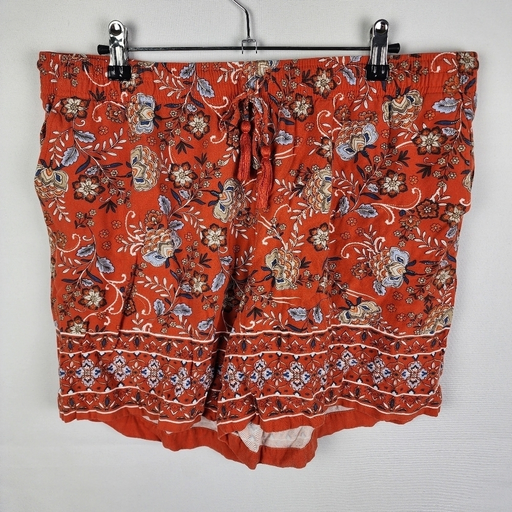 J. Jill Womens Pull On Shorts‎ Floral Orange Elastic Waist Size Large Petite